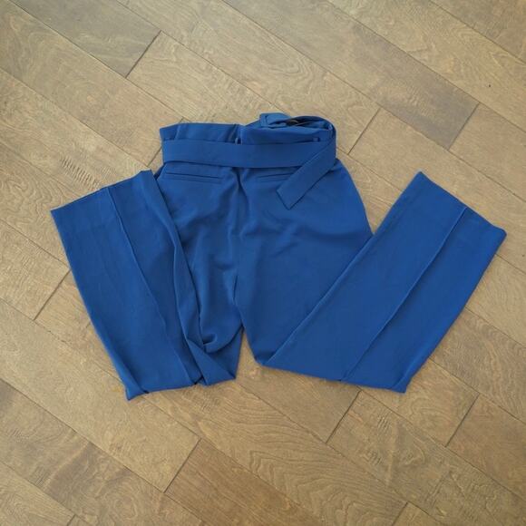 Via Masani 80 High Rise Wide Leg Belted Trouser Pants Blue Womens Size 44 - Picture 2 of 7
